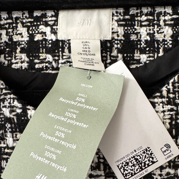 H&M Black and White Tweed Women's Jacket size Large - Picture 3 of 5